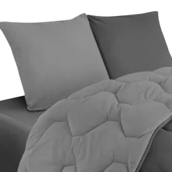 Pack couette oreiller 220x240 cm bicolore gris clair et foncé