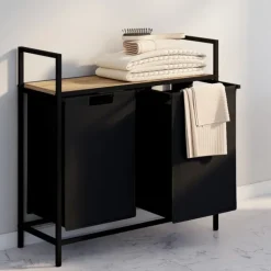 Panier à linge en tissu noir avec 2 bacs