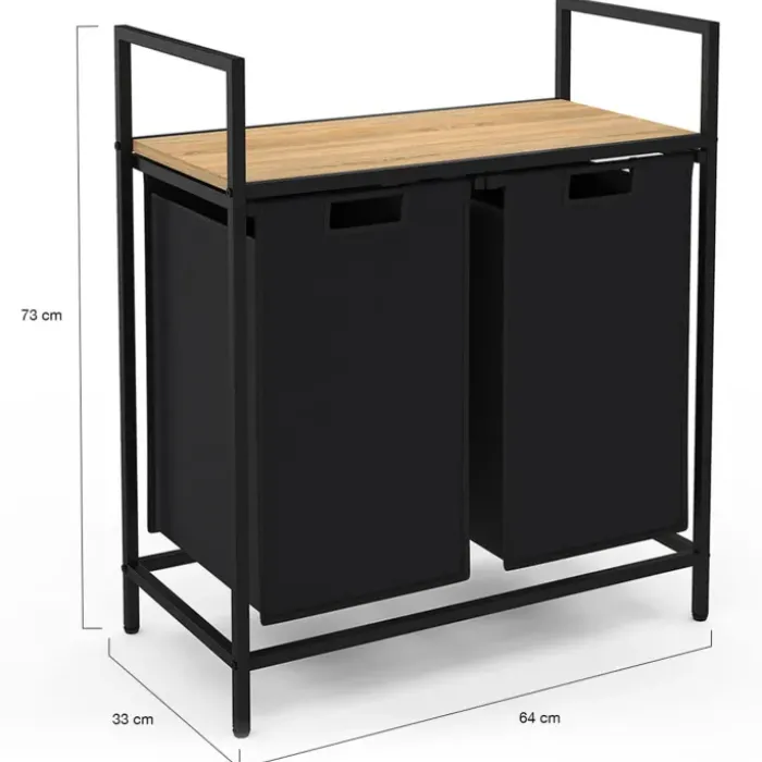 Panier à linge en tissu noir avec 2 bacs
