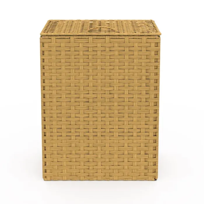 Panier à linge 140L 2 bacs amovibles effet rotin et tissu