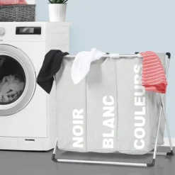 Panier à linge pliable gris 3 compartiments