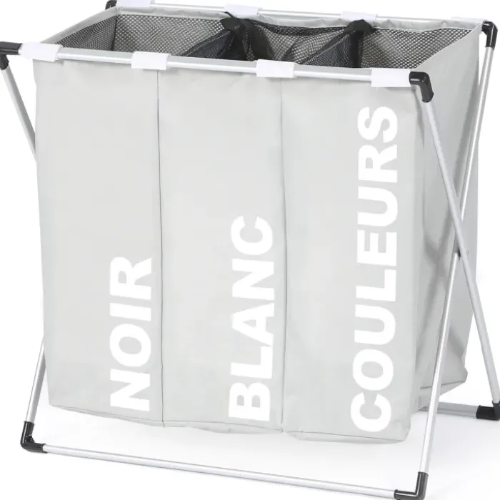 Panier à linge pliable gris 3 compartiments