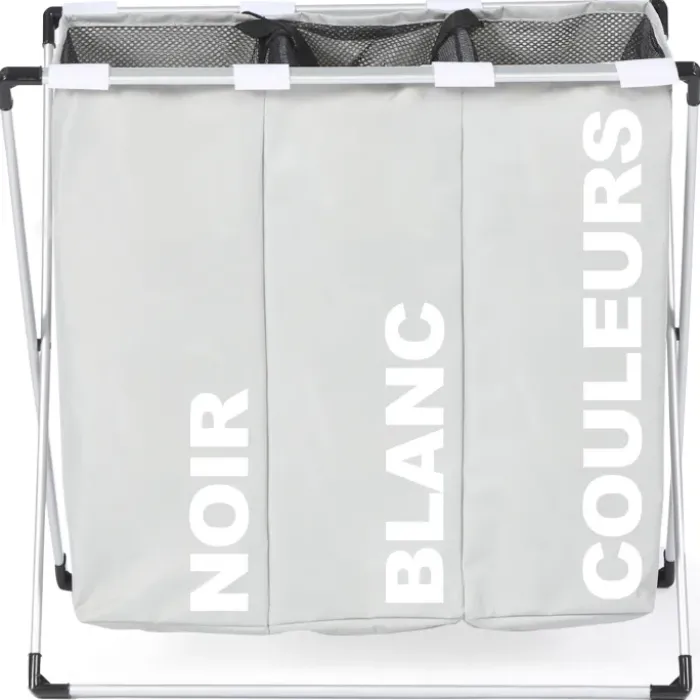 Panier à linge pliable gris 3 compartiments