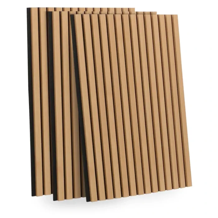 Panneaux acoustiques en tasseaux de bois chêne clair et noir de 240 x 60 CM