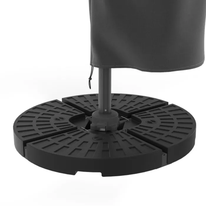 Parasol déporté inclinable rotatif 360 gris 3x4 M avec 4 dalles et housse