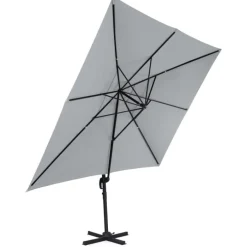 Parasol déporté 3x4 m rotatif 360 coloris gris clair