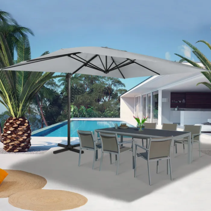 Parasol déporté 3x4 m rotatif 360 coloris gris clair