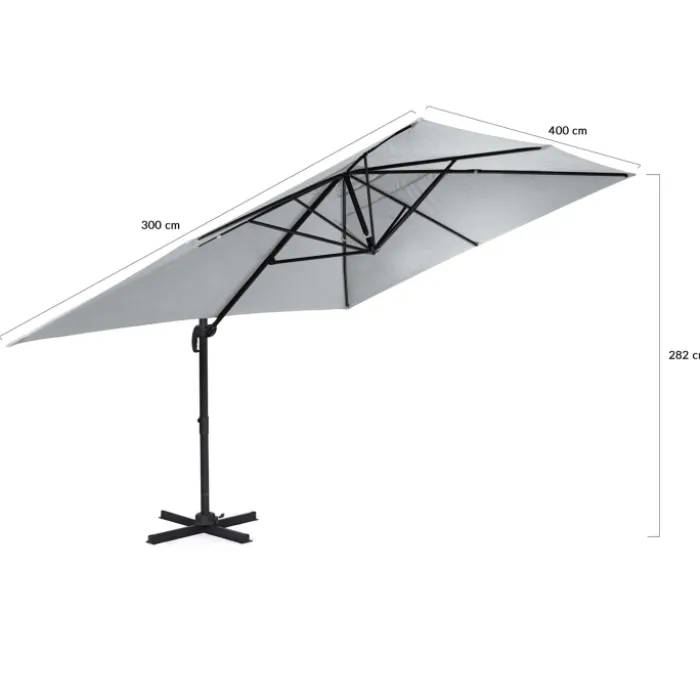 Parasol déporté 3x4 m rotatif 360 coloris gris clair