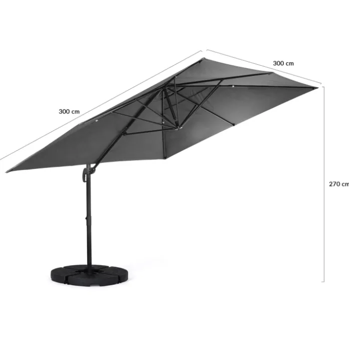 Parasol déporté 3x3 m rotatif 360 coloris gris
