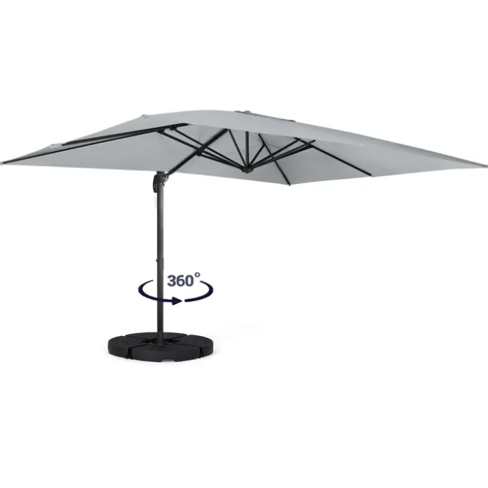 Parasol déporté 3x4 m rotatif 360 gris clair avec 4 dalles