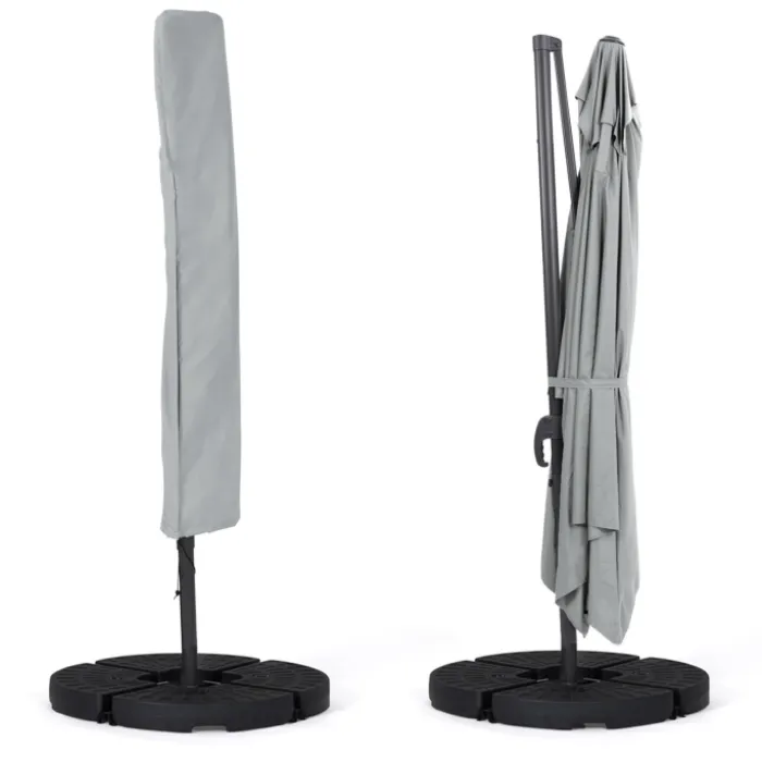 Parasol déporté 3x4 m rotatif 360 gris clair avec 4 dalles