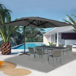 Parasol rectangulaire déporté 3x4 m gris