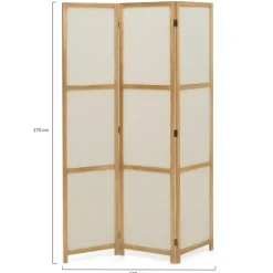 Paravent rétractable intérieur décoratif en bois et tissu beige