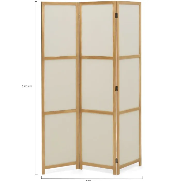 Paravent rétractable intérieur décoratif en bois et tissu beige