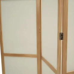 Paravent rétractable intérieur décoratif en bois et tissu beige