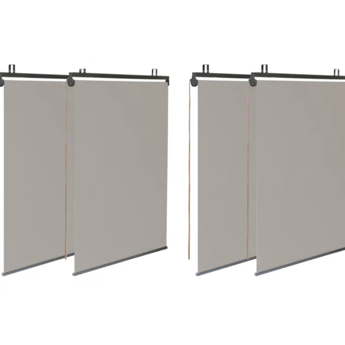Pergola acier lames orientables 3x4m avec 4 stores taupe