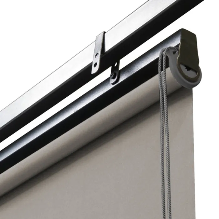Pergola acier lames orientables 3x4m avec 4 stores taupe