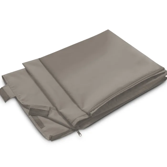 Pergola acier lames orientables 3x4m avec 4 stores taupe