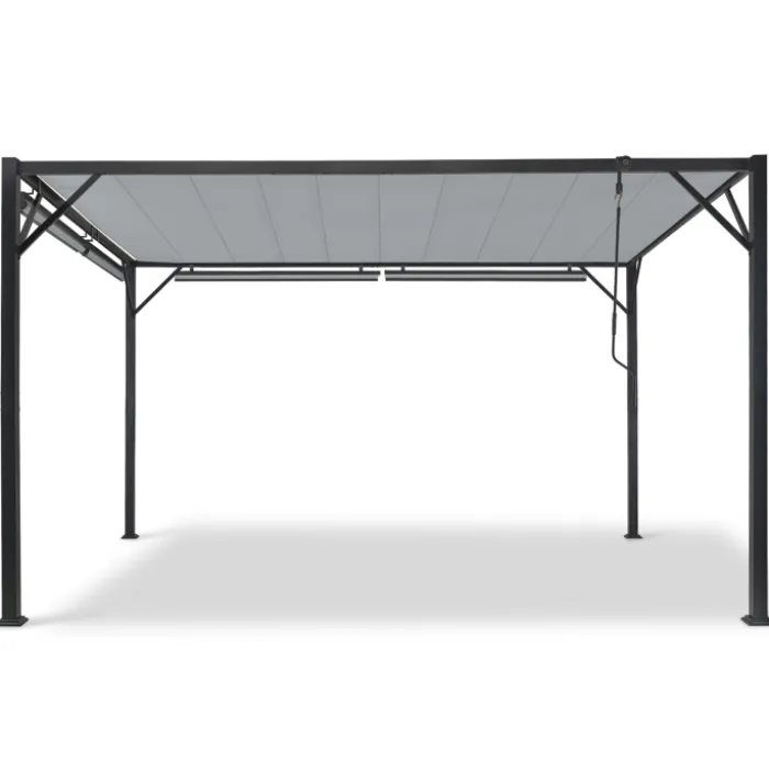 Pergola acier lames orientables 3x4 m avec 4 stores gris clair