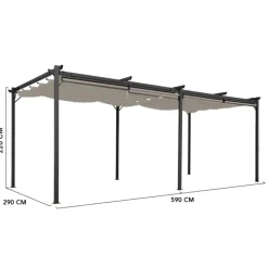 Pergola au toit rétractable avec 6 stores coloris taupe