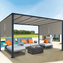 Pergola avec rideaux coulissants taupe 3x4m
