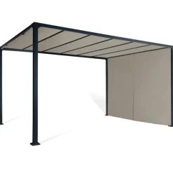 Pergola avec rideaux coulissants taupe 3x4m