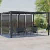 Pergola bioclimatique lames orientables acier 3x4 M avec persiennes horizontales gris anthracite