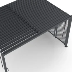 Pergola bioclimatique lames orientables acier 3x4 M avec persiennes horizontales gris anthracite