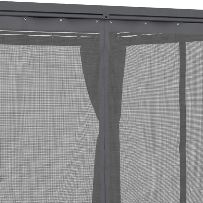 Pergola bioclimatique lames orientables acier 3x4 M rideaux et moustiquaire gris anthracite