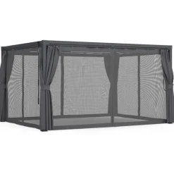 Pergola bioclimatique lames orientables acier 3x4 M rideaux et moustiquaire gris anthracite