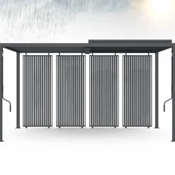Pergola bioclimatique lames orientables acier 3x4 M avec persiennes verticales gris anthracite