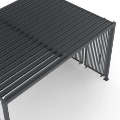 Pergola bioclimatique lames orientables acier 3x4 M avec persiennes verticales gris anthracite