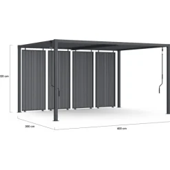 Pergola bioclimatique lames orientables acier 3x4 M avec persiennes verticales gris anthracite