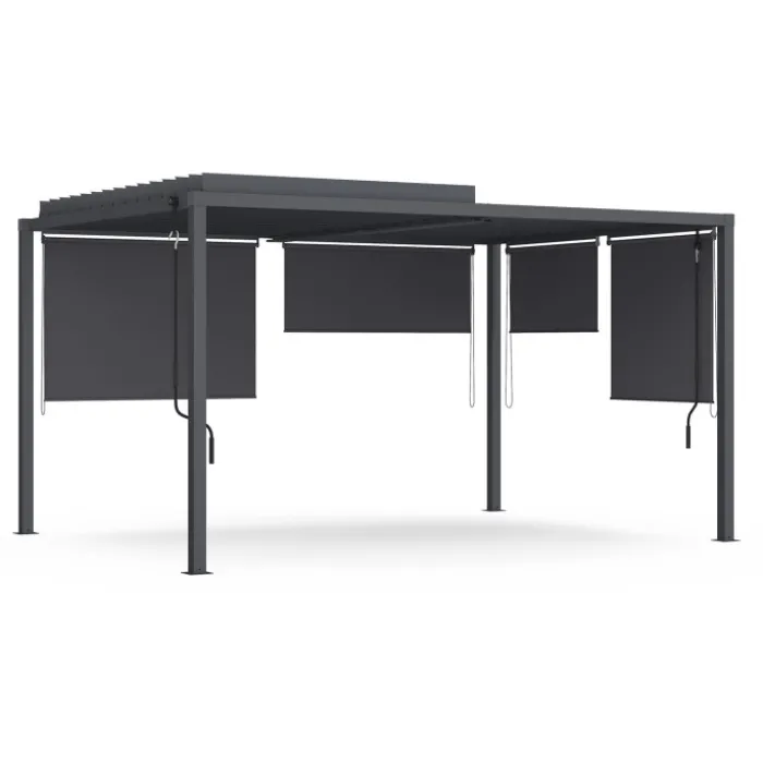 Pergola bioclimatique 3x4M lames orientables et stores gris anthracite