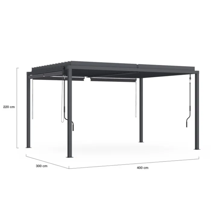 Pergola bioclimatique 3x4M lames orientables et stores gris anthracite