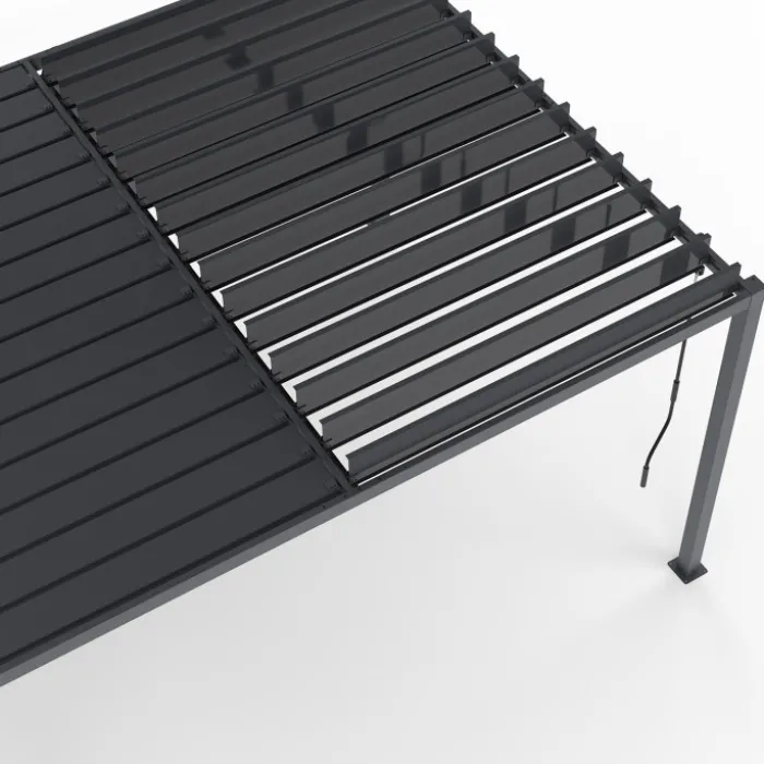 Pergola bioclimatique 3x4M lames orientables et stores gris anthracite