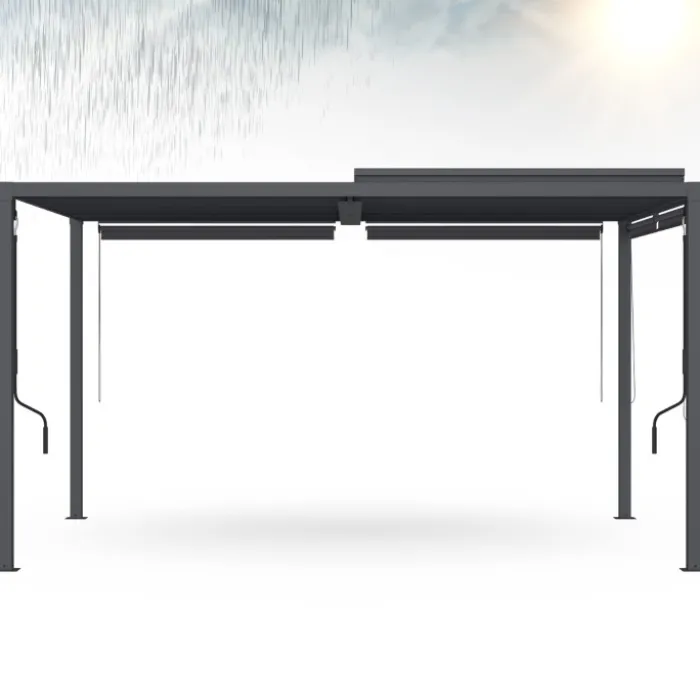 Pergola bioclimatique 3x4M lames orientables et stores gris anthracite