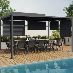 Pergola bioclimatique 3x4M lames orientables et stores gris anthracite