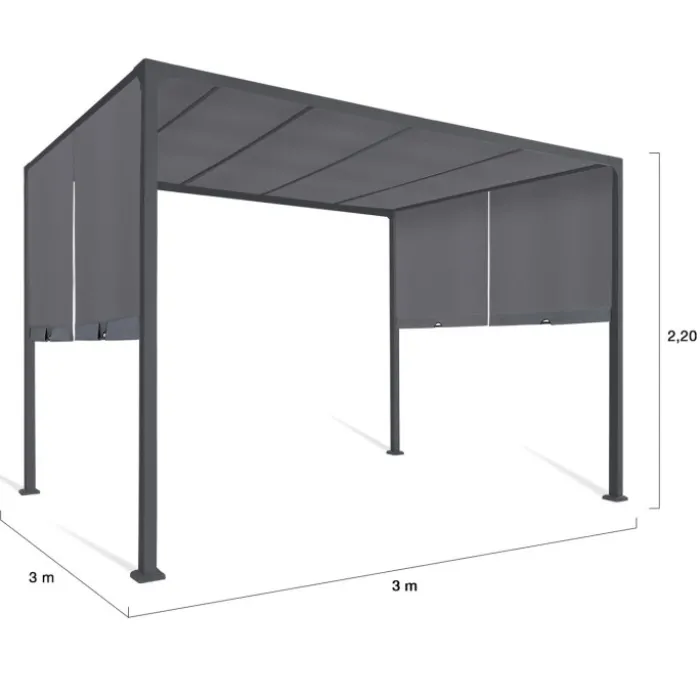 Pergola coulissante gris anthracite 2 pans 3x3 M