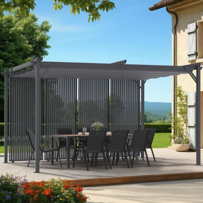 Pergola édition collector persiennes verticales toit rétractable 3x4 M 4 pans modulables gris anthracite