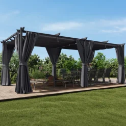 Pergola édition intégrale moustiquaire toit rétractable 3x6 M et 6 rideaux gris