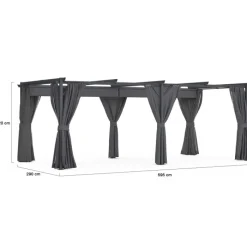 Pergola édition intégrale moustiquaire toit rétractable 3x6 M et 6 rideaux gris