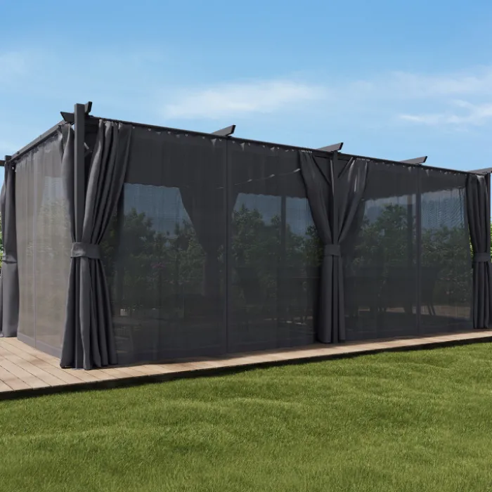Pergola édition intégrale moustiquaire toit rétractable 3x6 M et 6 rideaux gris
