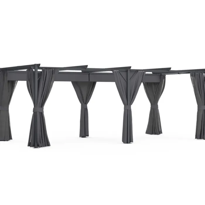 Pergola édition intégrale moustiquaire toit rétractable 3x6 M et 6 rideaux gris