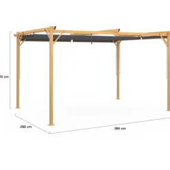 Pergola effet bois 3x4 M toit rétractable et 4 stores gris anthracite