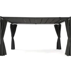 Pergola lames orientables avec 4 rideaux gris 3x4 M