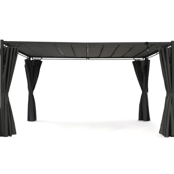 Pergola lames orientables avec 4 rideaux gris 3x4 M
