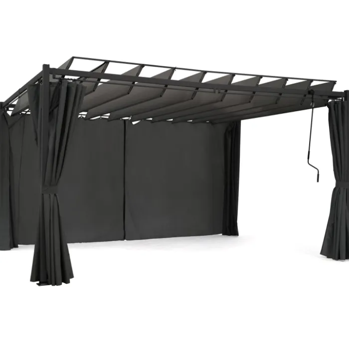 Pergola lames orientables avec 4 rideaux gris 3x4 M