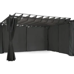 Pergola lames orientables avec 4 rideaux gris 3x4 M