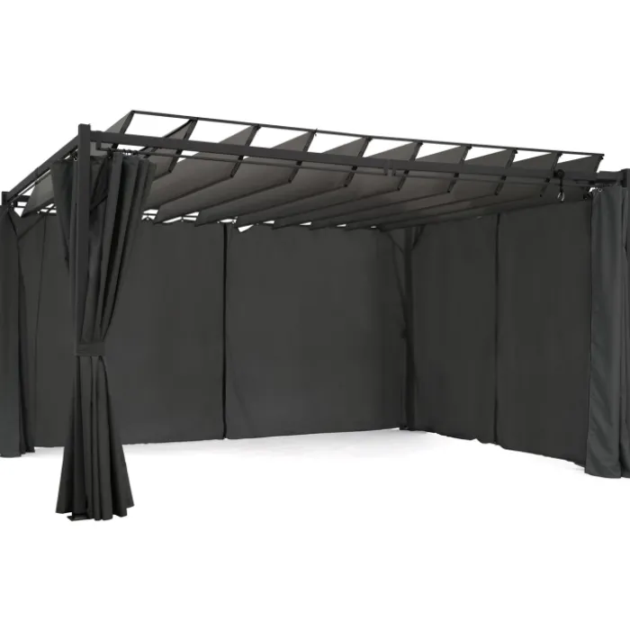Pergola lames orientables avec 4 rideaux gris 3x4 M